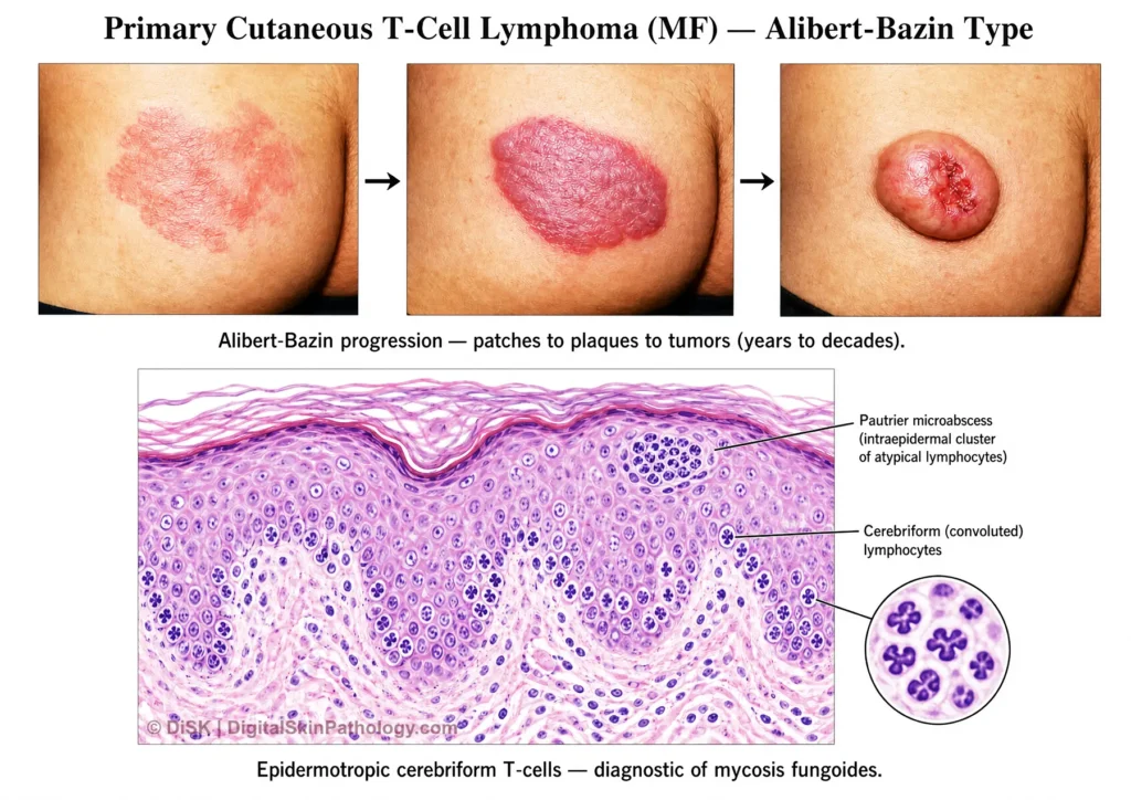 Mycosis fungoides, clinical & histologic illustration, example of DiSK teaching approach